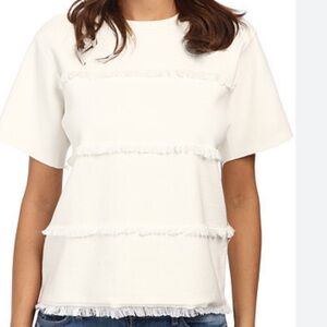 Kate Spade New York Fringe Short Sleeve Cream Sweater - M